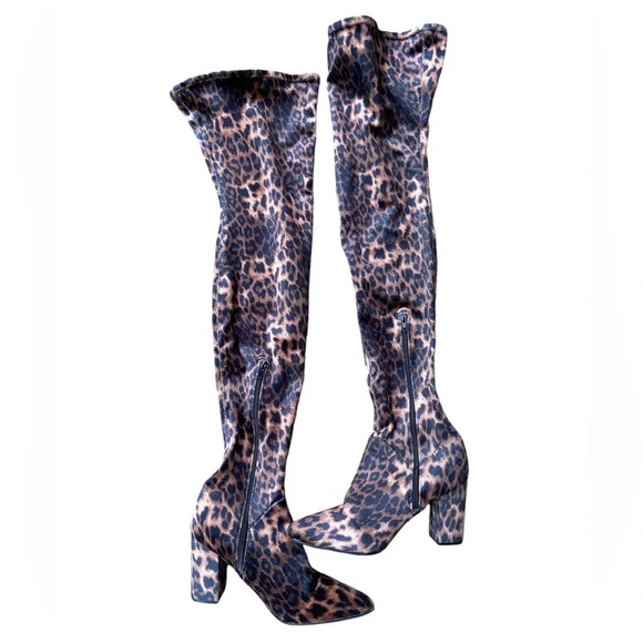 Revamped by Sirens thigh high leopard heel boots Sz 8 - Picture 2 of 12